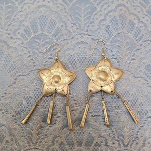 Thai Lanna Style Star Shaped Floral Drop Earrings